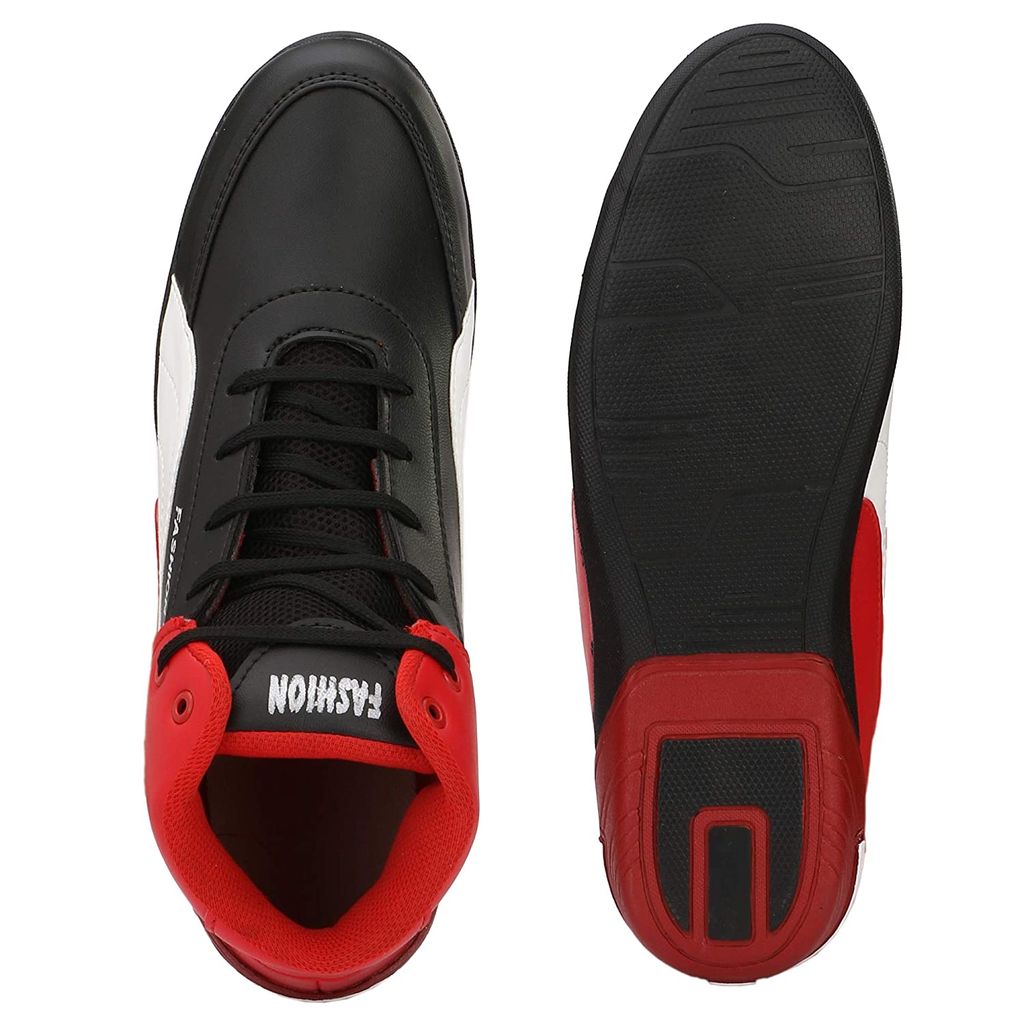 Shoe Island ® Icon-X ™ Fashionable Red Black Leatherette Trendy Modern Daily Wear Lace Ups Running Casual Shoes Sneakers For Men