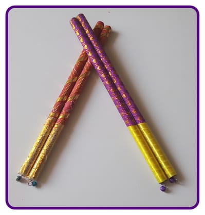 Traditional Wooden Dandiya Sticks for Navratri & Garba Festival ( 2 Pair Set with 2 Colors )