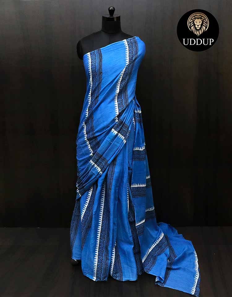 Blue Borderless Mul Cotton Saree
