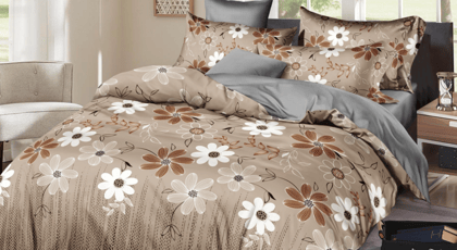 Cotton Gingham Duvet Cover Set-Light Brown-GARNET XL 3 PC SET 1 Bedsheet 275 X 275 cms, 2 Pillow Covers 46 X 69 cms.