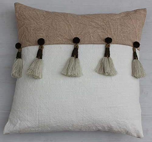 Dekor World Cotton Sulb Tassel Beige Ivory Cushion Cover (Pack of 2) 20x20 inch for Living Room and Bedroom