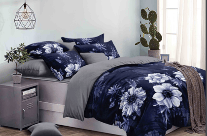 Cotton Over The Topo Cover Set-Thick Blue-GARNET XL 3 PC SET 1 Bedsheet 275 X 275 cms, 2 Pillow Covers 46 X 69 cms.