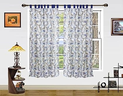 Dekor World Floral Printed Cotton Loop Curtain Set (Pack of 2)