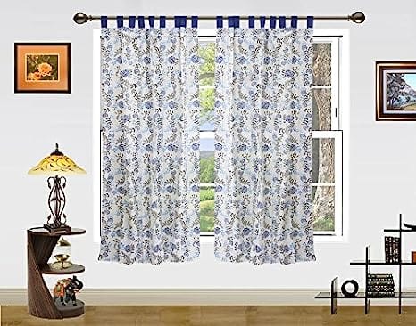 Dekor World Floral Printed Cotton Loop Curtain Set (Pack of 2)