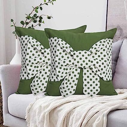 Dekor World 2 Piece Small Cotton Printed Green Tie Villa Collection Cushion Cover (12x12 inches/ 30x30 cm)-for Living Room and Bedroom New