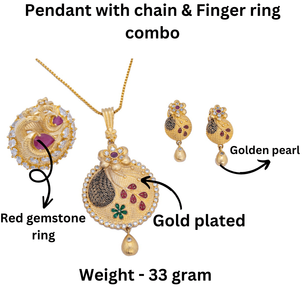Pendant & Finger ring combo | Golden plated | Jewelery combo for girls & women