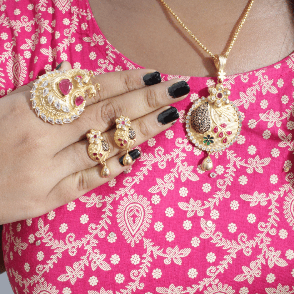 Pendant & Finger ring combo | Golden plated | Jewelery combo for girls & women