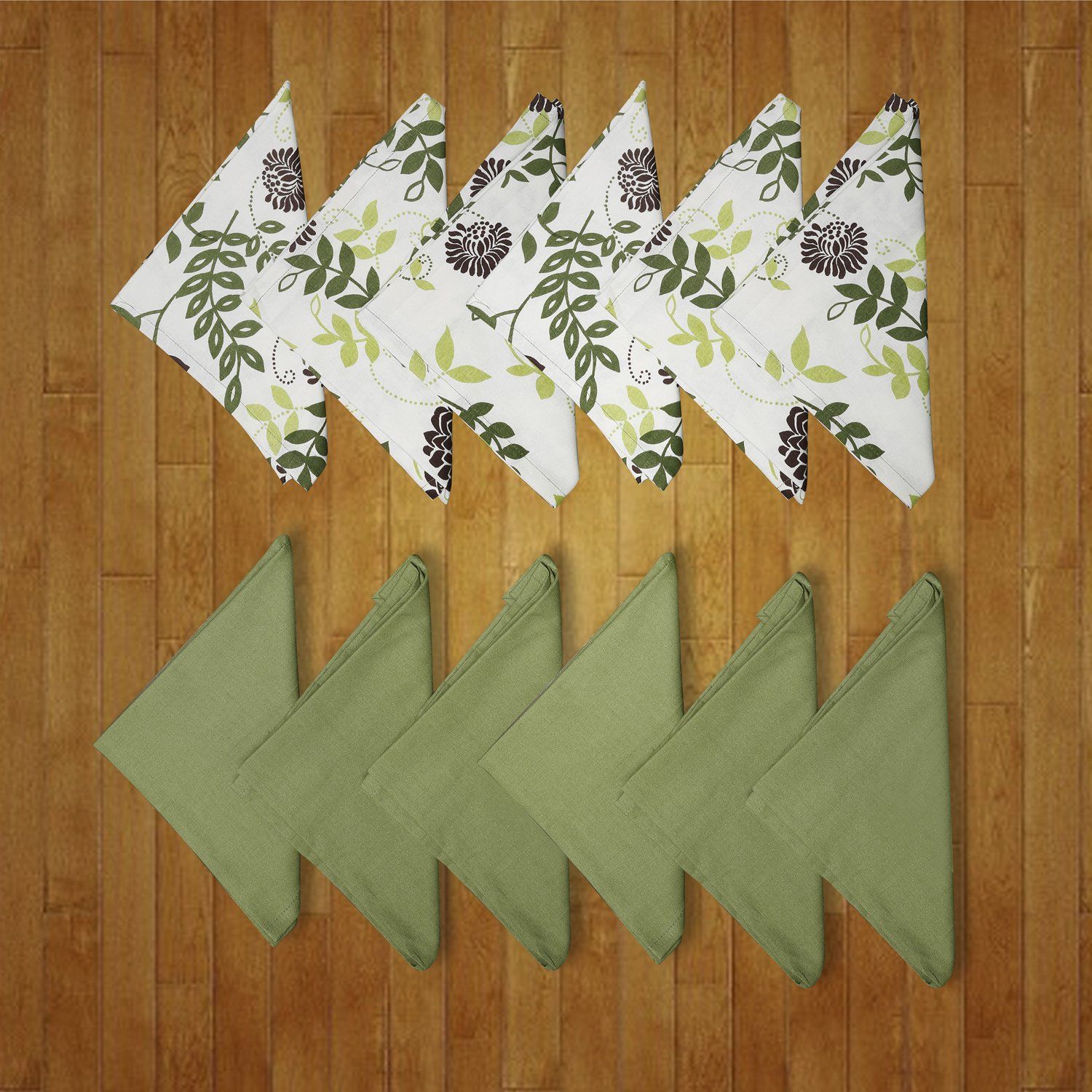 Dekor World Multi Printed Plain Blue Napkin Set (Pack of 12) (Floral Green)