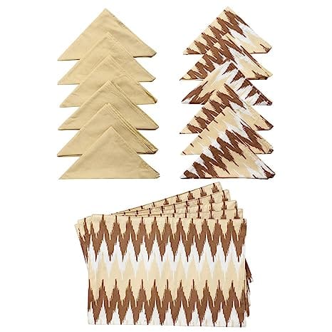 Dekor World 18 Piece Cotton Ternion Printed Beige Brown Place Mat and Napkin Set for Dinning and Center Table (33x47 Cm or 13x19 Inch