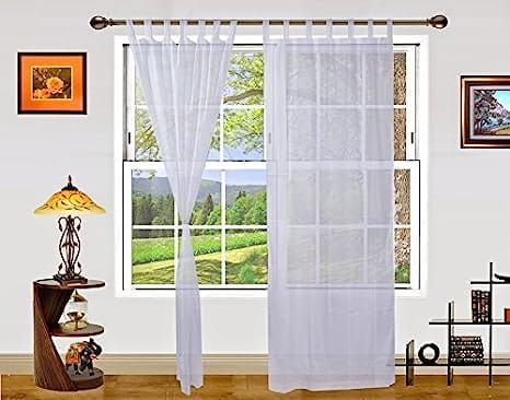 Dekor World Summer Fun Cotton White Loop Curtain Set (Pack of 2 Pcs)-110x215cm (4x7 Feet) Door Curtainfor Living Room and Bedroom