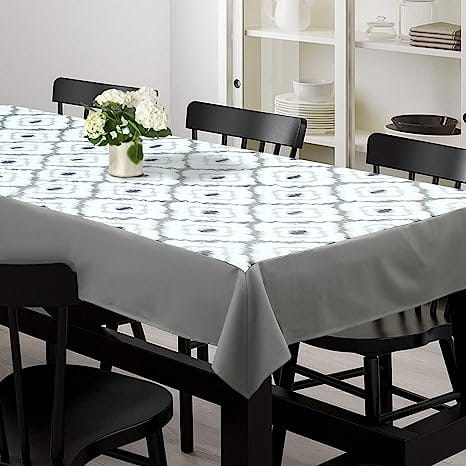 Dekor World Cotton Printed Grey Ikat Collection Square Table Cover (Pack of 1) 150x150 cm / 60x60 Inches for 4 Seater Dining Table