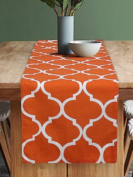 Dekor World Ogee Printed Orange Table Runner (33x180cm) (Pack of 1)-6 Seater Dinning & Center Table