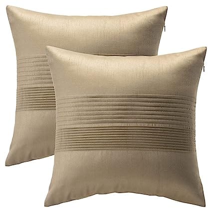 Dekor World Polyester Pleated Beige Cushion Cover (Pack of 2) 12x12 inch for Living Room and Bedroom