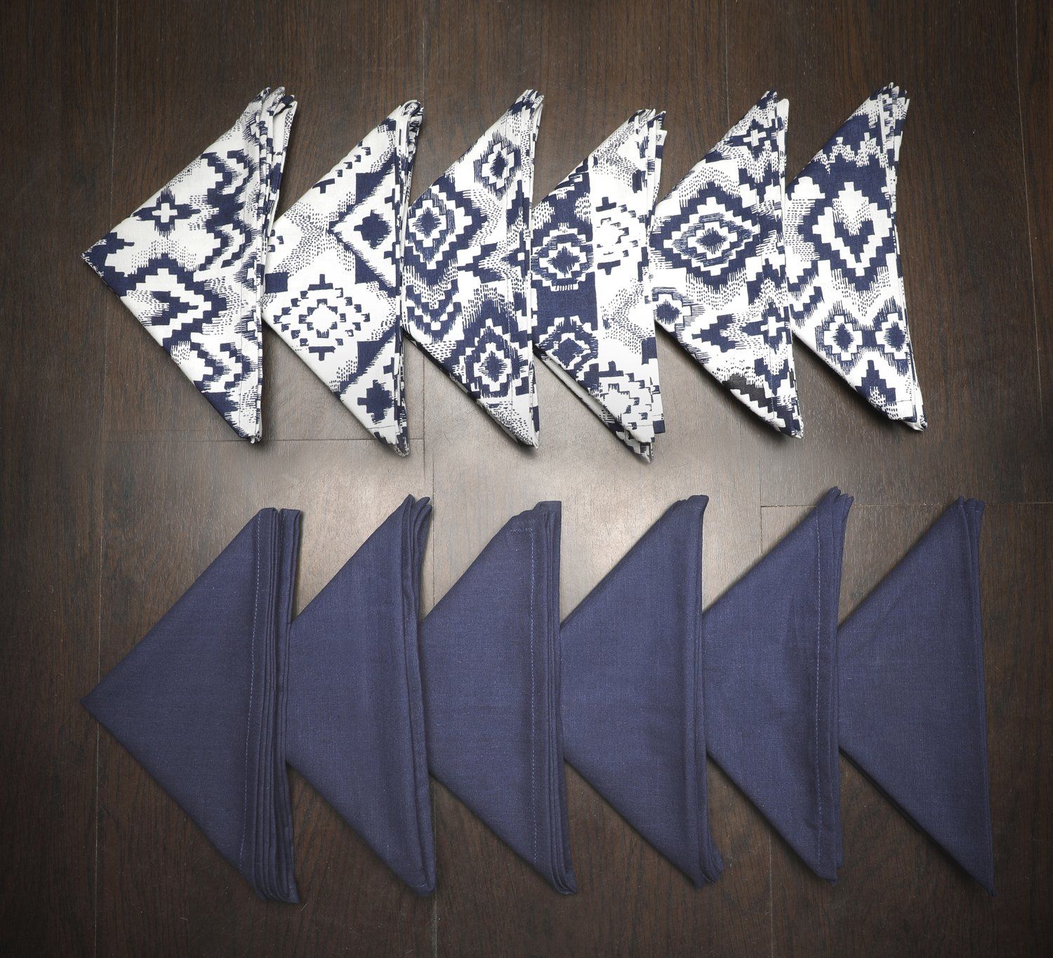 Dekor World Ikat Plain Printed Blue Napkin Set (Pack of 12)