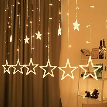 DAYBETTER� Star Curtain Lights 12 Stars,138 String Led Light 2.5 Meter for Christmas Decoration-Strip Led Light for Party Birthday Valentine Room Decor-Christmas (Warm White) | NW-A-23