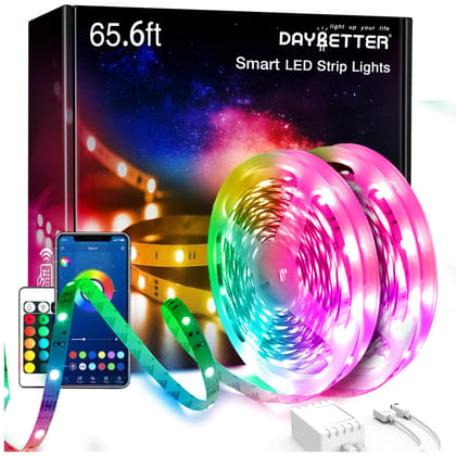DAYBETTER Led Lights for Bedroom 65.6ft Smart Light Strips,2 Rolls of 32.8ft Led Light Strips with App Control Remote,Music Sync Color Changing Lights for Room Party