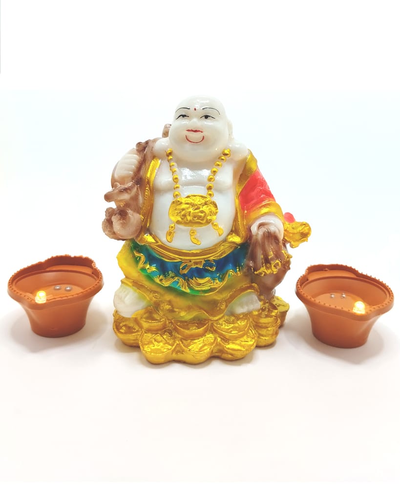 ZURU BUNCH Laughing Buddha Home Decoration Items Wealth & Good Luck, Small Size Height 13cm for Office Decor, Home Decoration
