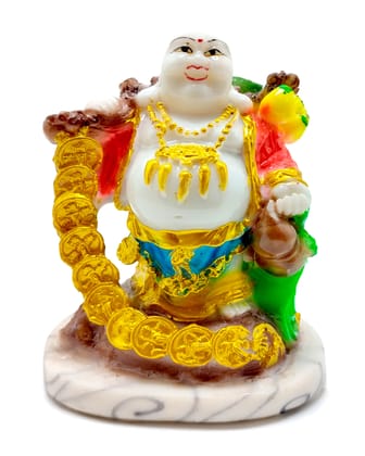 ZURU BUNCH 17cm Resin Joyful Prosperity Buddha Idol with Lucky Coin for Happiness and Abundance - Feng Shui Home Decor and Good Luck Charm (Pack of 1)