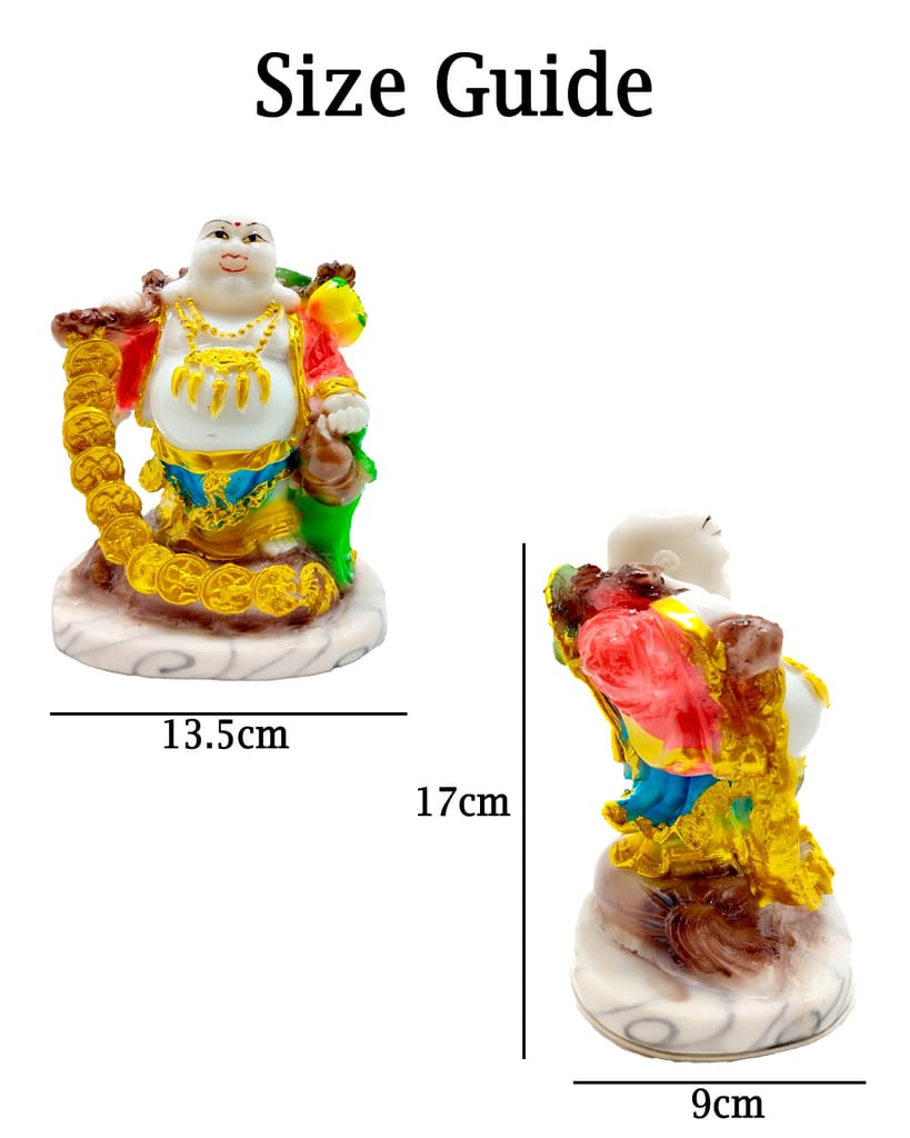 ZURU BUNCH 17cm Resin Joyful Prosperity Buddha Idol with Lucky Coin for Happiness and Abundance - Feng Shui Home Decor and Good Luck Charm (Pack of 1)