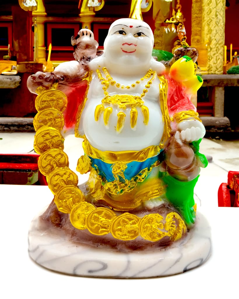 ZURU BUNCH 17cm Resin Joyful Prosperity Buddha Idol with Lucky Coin for Happiness and Abundance - Feng Shui Home Decor and Good Luck Charm (Pack of 1)