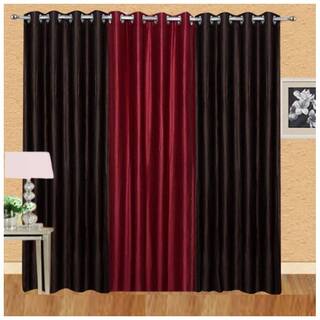 IDOLESHOP Polyester Brown, Maroon Plain Door Curtains (7 ft in Height, Pack of 3)