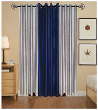 IDOLESHOP Polyester Grey, Blue Plain Long Door Curtains (9 ft in Height, Pack of 3)