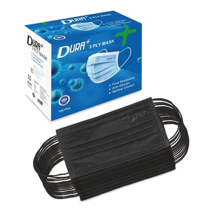 DURAPLUS 3PLY Inner Loop Disposable Non Woven Face Mask comes in convenient single box (100 Pc Box) Black