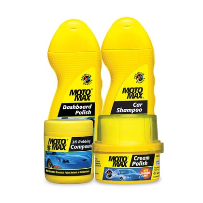 Pidilite Motomax Car Grooming Kit 1-2k Rubbing Compound 200 g, Car Shampoo 100 ml, Dashboard Polish 100 ml, Cream Polish 60 g, Festive Gift Set