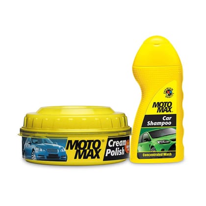 Motomax Mini Kit, Instant Shine for Car and Bike - Cream Polish 230 g, Car Shampoo 100 ml, Car and Bike combo