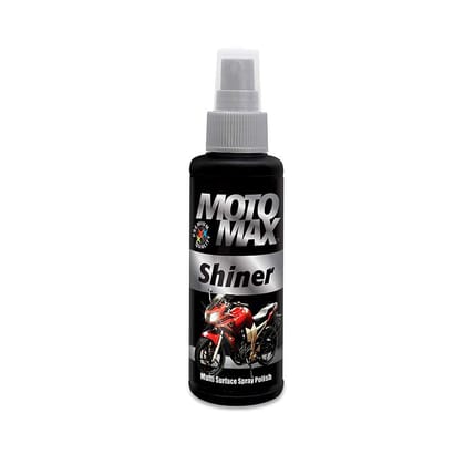 Motomax Shiner Multi surface Spray Polish 100 ml|Instantly Cleans, Polishes and Shines Bikes, Motorbikes, Sports Bikes, Scooters, Cars, Bullets | Useful for Plastic, Metal, Tyre & Rubber Parts