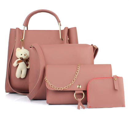 AUTHENTIC AK-WOMEN 4 TEDDY PINK COMBO HAND BAG A162