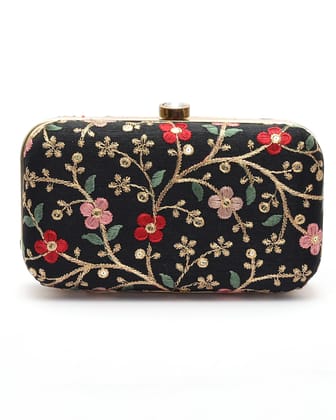 AUTHENTIC AK-WOMEN BLACK MULTICOLOUR CLUTCH PURSE A12