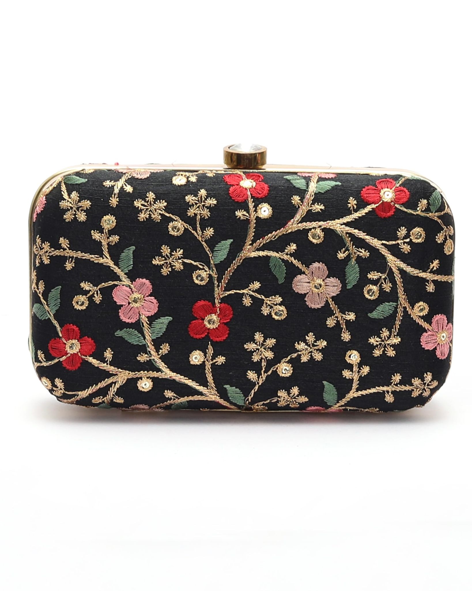 AUTHENTIC AK-WOMEN BLACK MULTICOLOUR CLUTCH PURSE A12