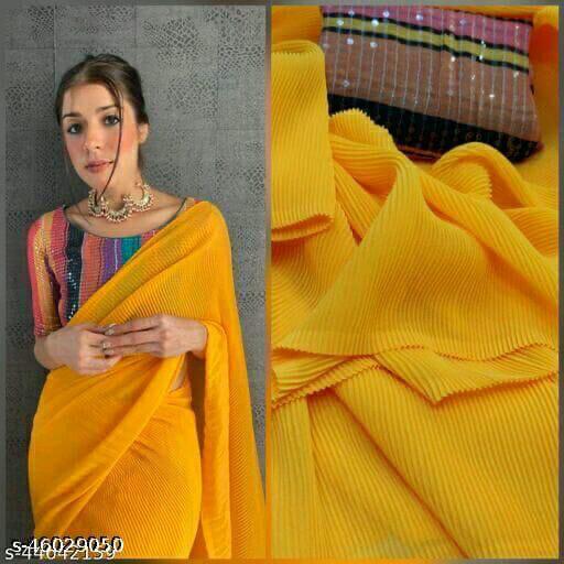 SKY CLOUDSelf Design, Digital Print, Solid/Plain Bollywood Georgette Saree  (YELLOW)