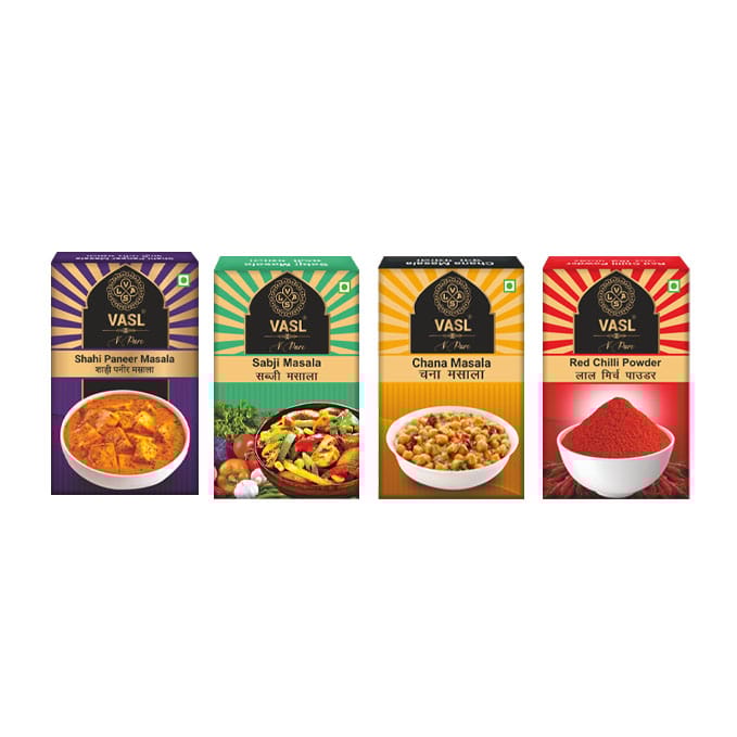 Vasl Sabji  Masala 100g  + Shahi Paneer Masala 100gm + Chana Masala 100gm + Lal Mirch Powder 50gm Vegetarin  Combo, Pack of 4 (3 x 100 g), (1 x 50g)