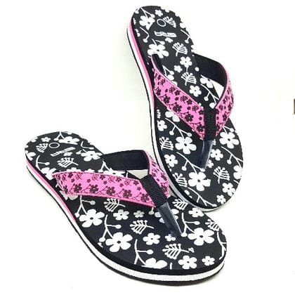 ERA Women's  Casual Flip-Flop Slippers Comfortable Indoor & Outdoor Footwear E 06R  (Pink & Black)