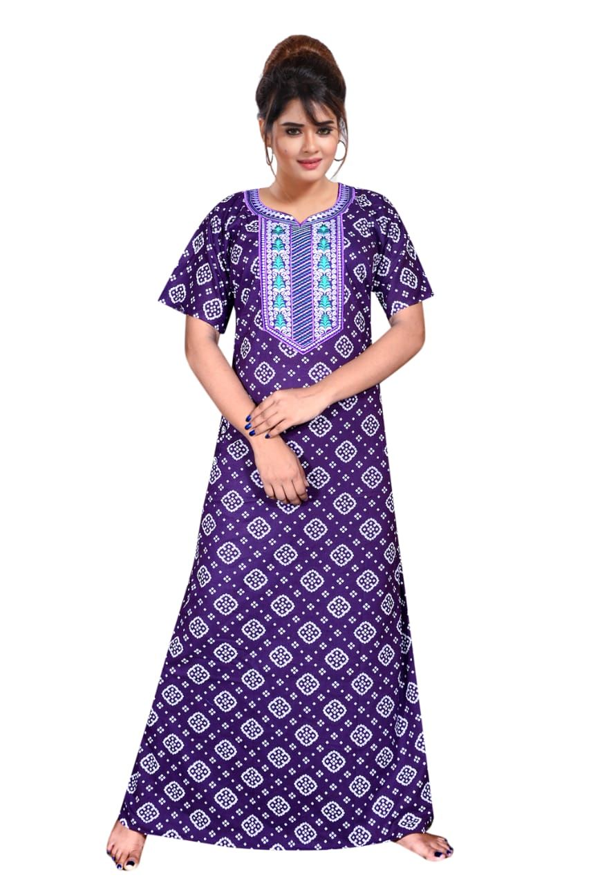 Heavy 2 button Embroidery Designs Cotton.Nighty ( Blue )