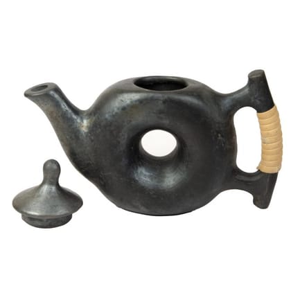 Tribes India Black Pottery Tyre Shaped Kettle