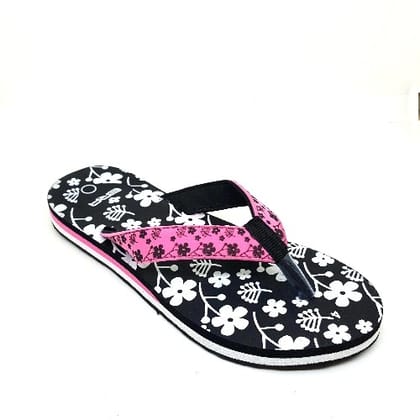 ERA Women's  Casual Flip-Flop Slippers Comfortable Indoor and Outdoor Footwear E 06R Black and Pink