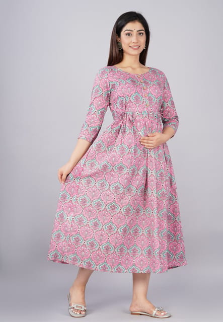 Women's Cotton Floral Printed Anarkali Maternity Feeding Gown| Maternity  Feeding Kurti for Pregnancy