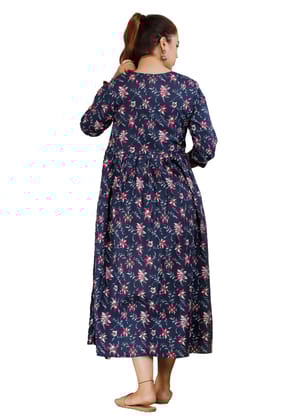 Women's Cotton Rayon A-Line Maternity Feeding NAVYA BLUE Kurti with Zippers