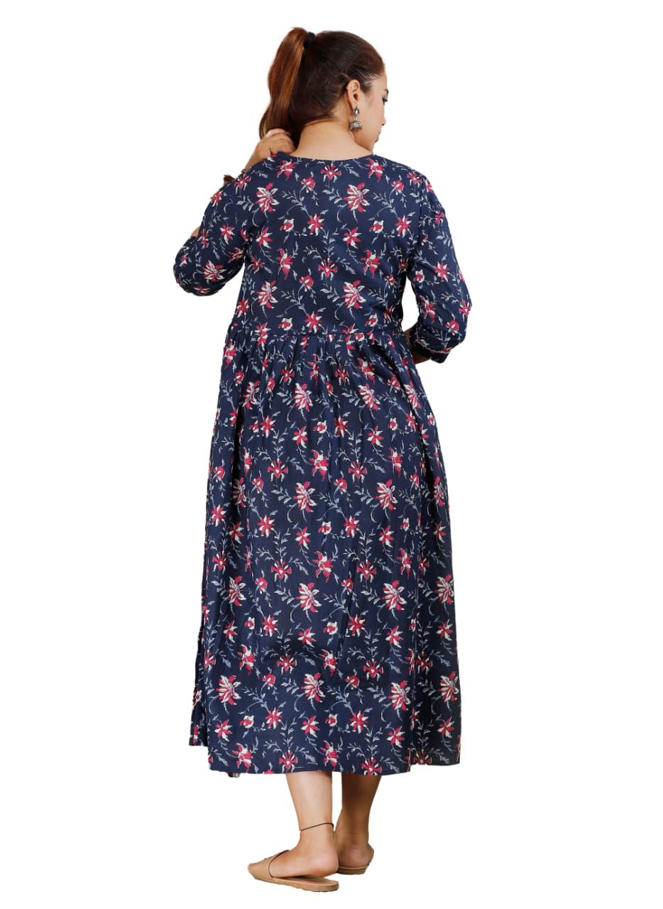 Women's Cotton Rayon A-Line Maternity Feeding NAVYA BLUE Kurti with Zippers