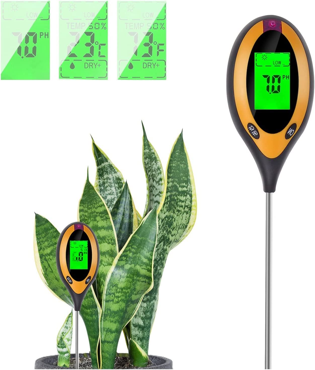 Supremo Aldo Soil Tester 4 in 1 PH Meter, Digital Soil PH Meter 4 in 1 Moisture Gardening Water Soil Testing Machine with Sensor Prob, LCD Display for Sunlight Temperature, Home and Garden Plants