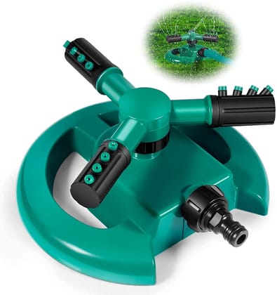 Tusmad 1 Pc Automatic 360 ° Rotating Adjustable Round 3 Arm Lawn Water Sprinkler for Watering Garden Plants/Pipe Hose Irrigation Yard Water Sprayer (Green)