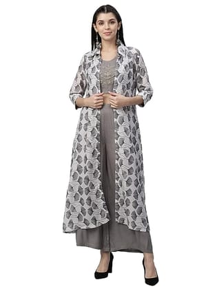 Nesara Grey Printed Shrug With Embroidered Top With Palazzo