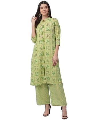 Nesara Green All Over Foil Printed And Sequin Embroidered Kurta With Pants