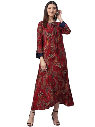 Nesara Maroon Printed Rayon Women's Dress