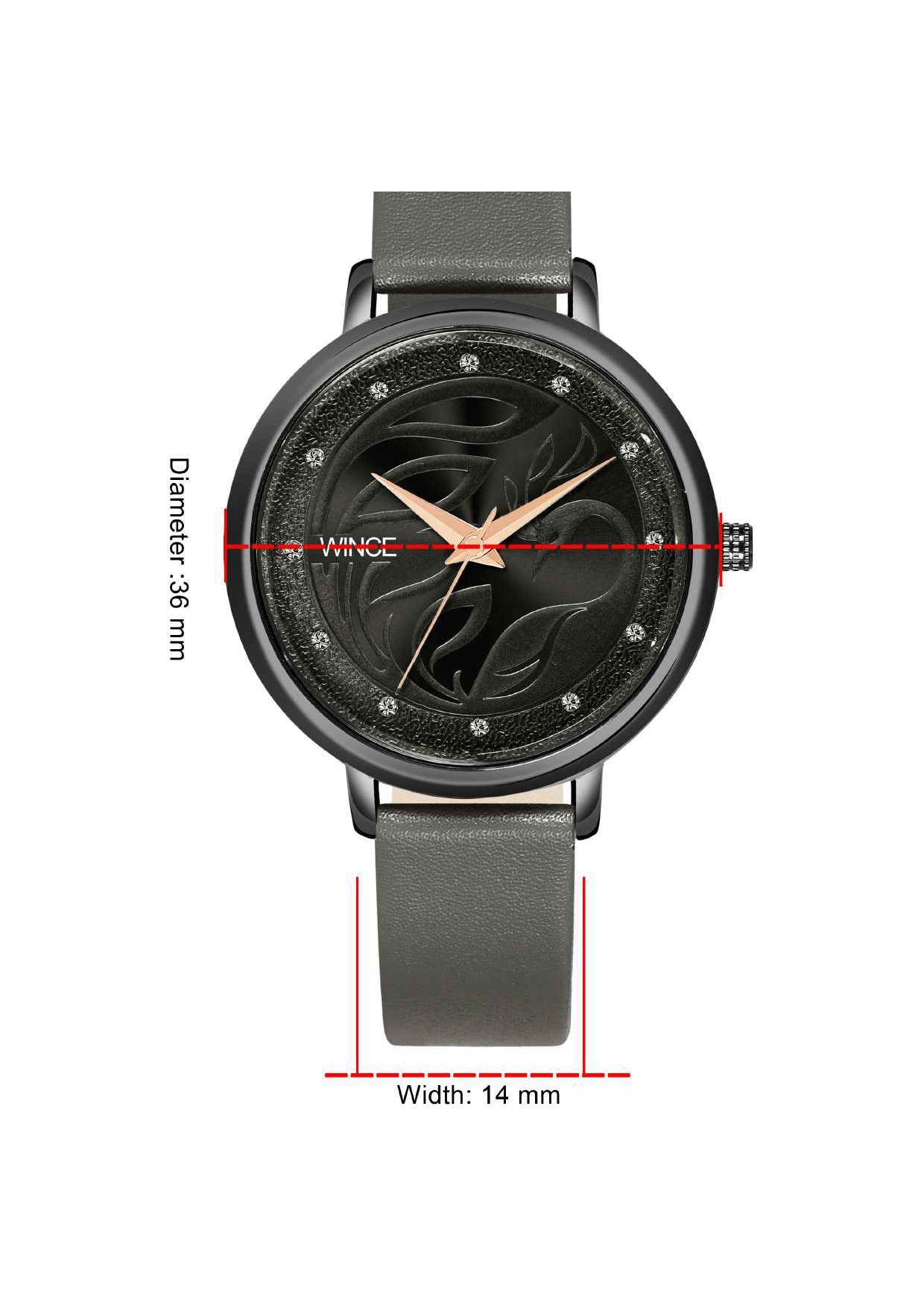 WINCE Analog Functioning Stainless Steel Strap Leather Wrist Watch for Women in Color Dark Grey MF68-0007