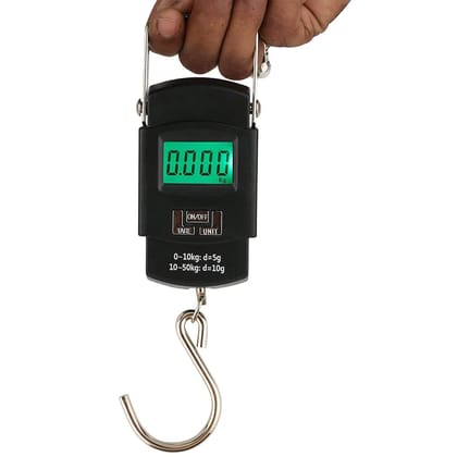 URBAN CREW Portable Digital 50 Kg Weighing Scale with Metal Hook Electronic Portable Fishing Hook Type Digital LED Screen Luggage Weighing Scale, 50 kg (Black) (Pack Of 1)