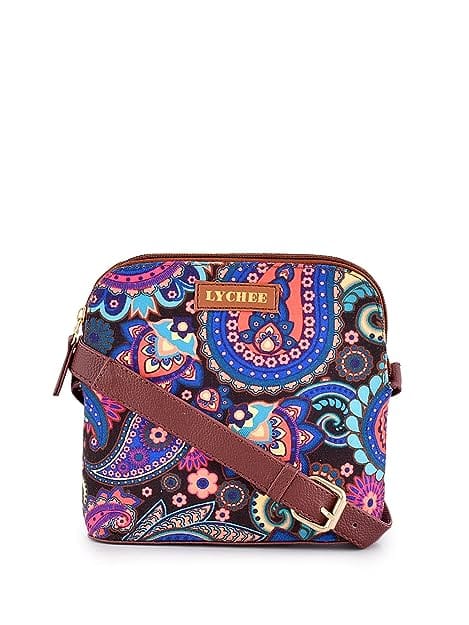 Lychee bags Women Printed Canvas Sling Bag Blue